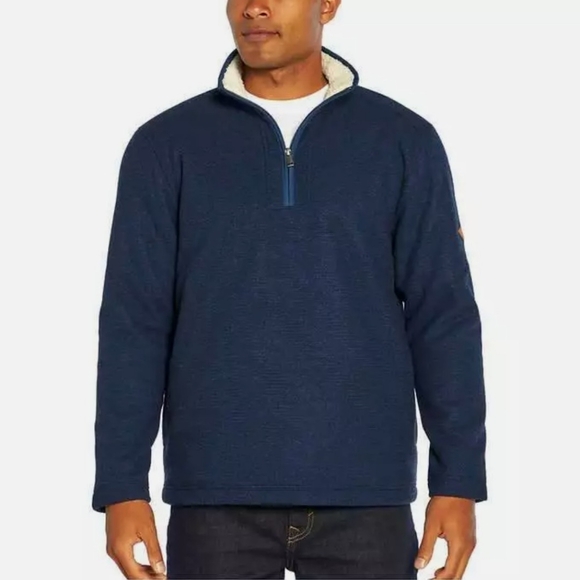 NWT•Orvis Men's Navy Blue Fleece Lined 1/4 Zip Pullover•Handwarmer Pockets•Small - Picture 2 of 9